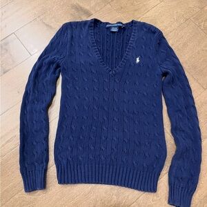 Polo Ralph Lauren Sport: Women's Classic V-Neck Blue Cable Knit Sweater Size  M